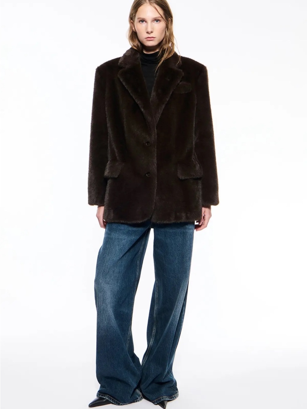 Stand Studio Emmie Faux Fur Blazer Jacket Brown 40 FR / US 8 NWT